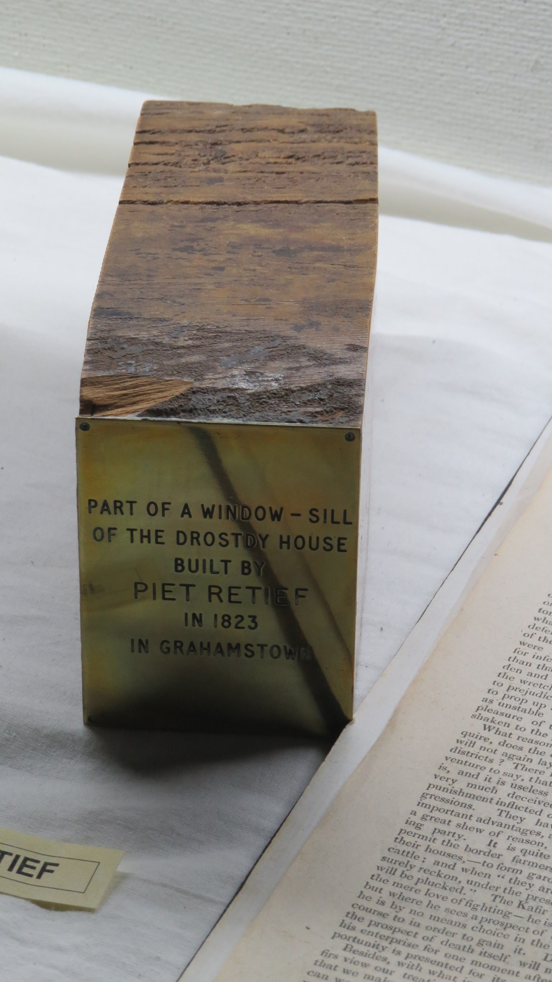a fragment of piet retief's window sill from Grahamstown