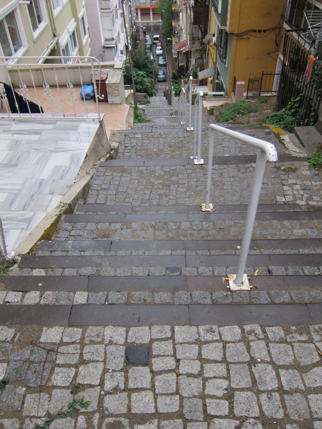 the expat uphill battle on a steep stepped hill in istanbul