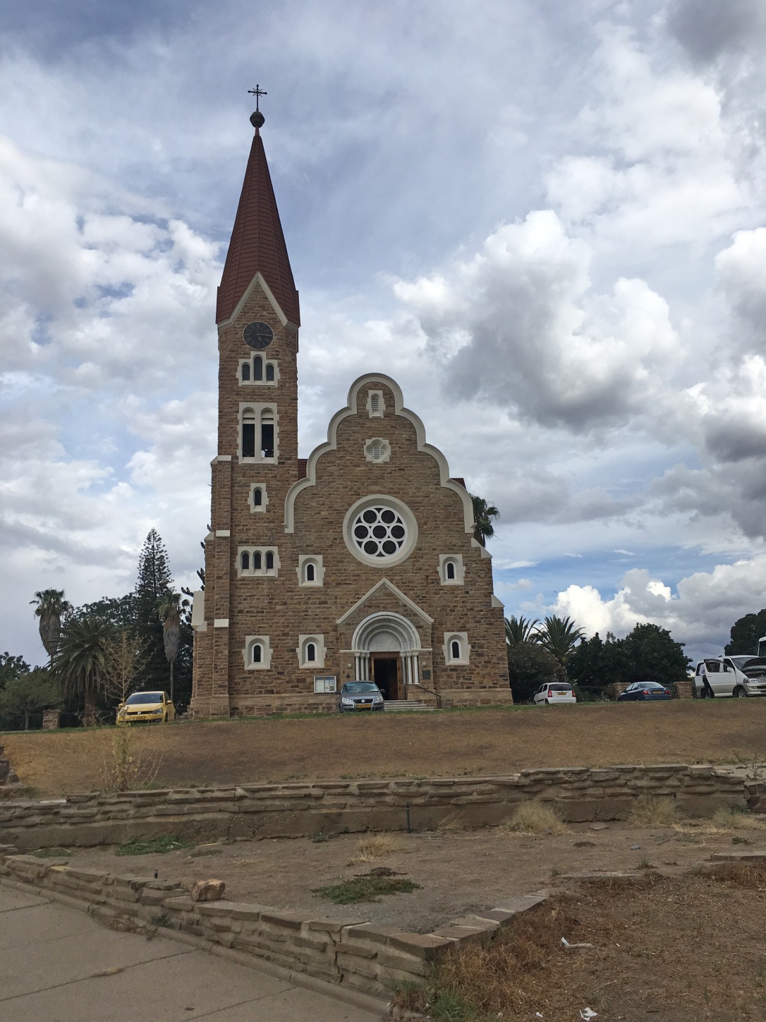 Lutheran Christuskirche (Christ Church) on a roundabout, Windhoek Namibia on family road trip.